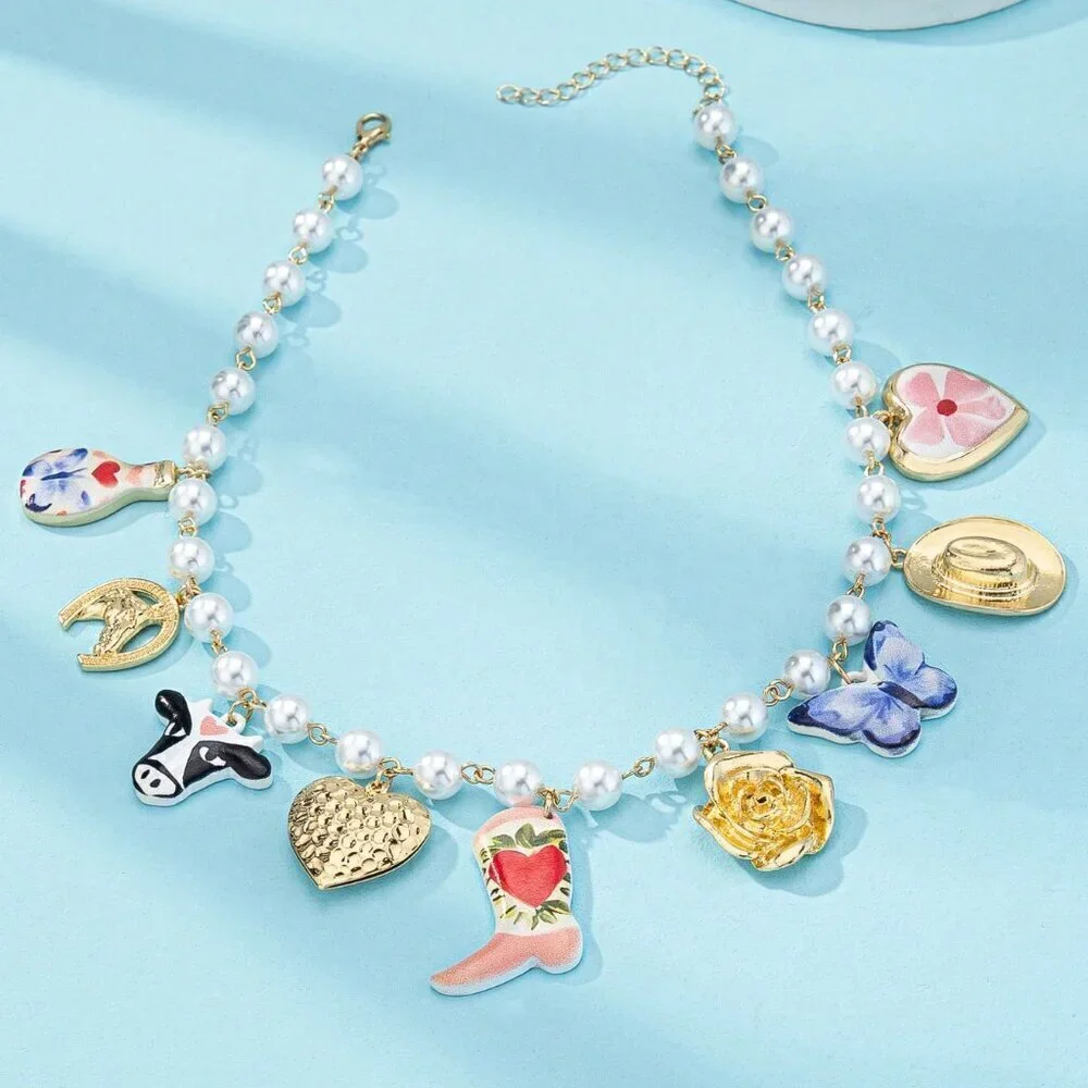 Multicolor Casual Women's Faux Pearl Beaded Western Charm Necklace